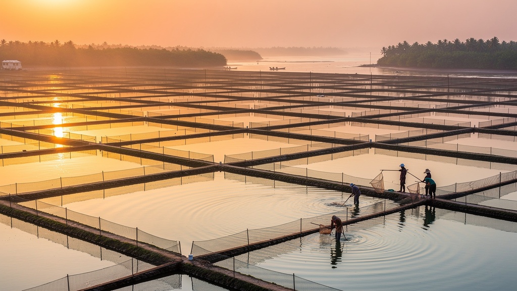 Shrimp aquaculture farm Khulna Bangladesh